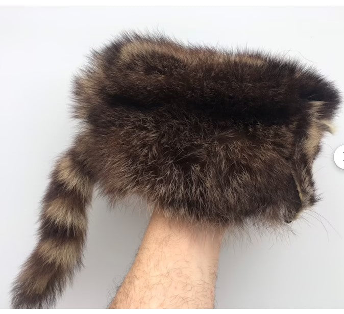 Davy Crockett Raccoon Hat, Racoon Fur Hat