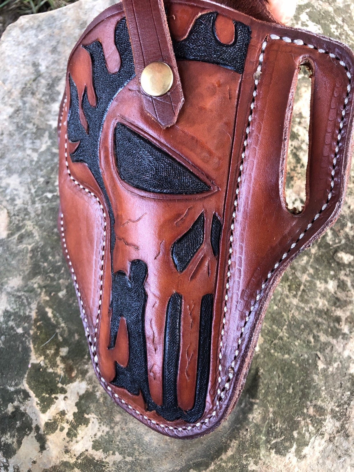 Handtooled 1911 or 9mm "Punisher" Holster, The Punisher, 1911 leather Holster, 1911 Punisher, 9mm Punisher, Hand tooled holster,