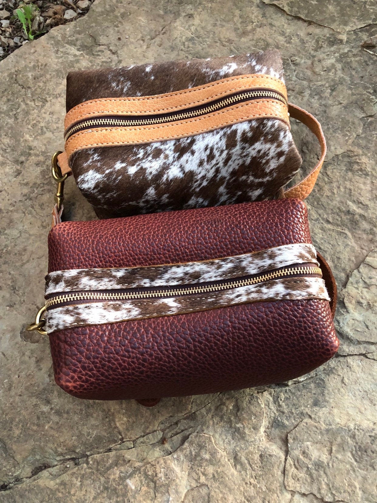 Cowhide and Leather Shaving or Makeup Bag FREE SHIPPING