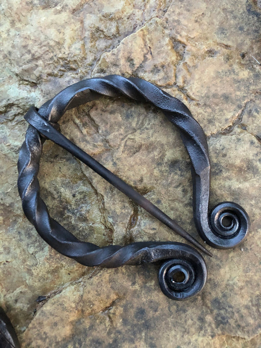 Steel Penannular Viking Style Cloak Pin with Medieval Clasp