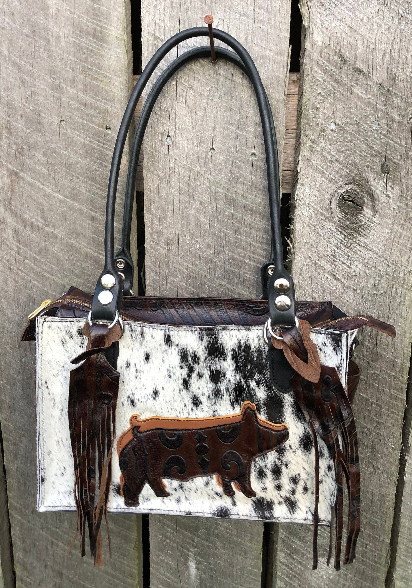 Handmade Mini Tote, Hair On Hide, Cowhide Purse, Cowhide Toto, Leather Bag, Fringe Bag, Crossbody, Brazilian Hair on Hide, Cowhide,