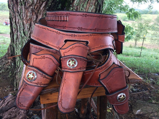 Handmade Cowboy gunbelt, bullet loop, ammo belt, for .22, .38, .357, .44, and .45, western style gunbelt with holster, Revolver,