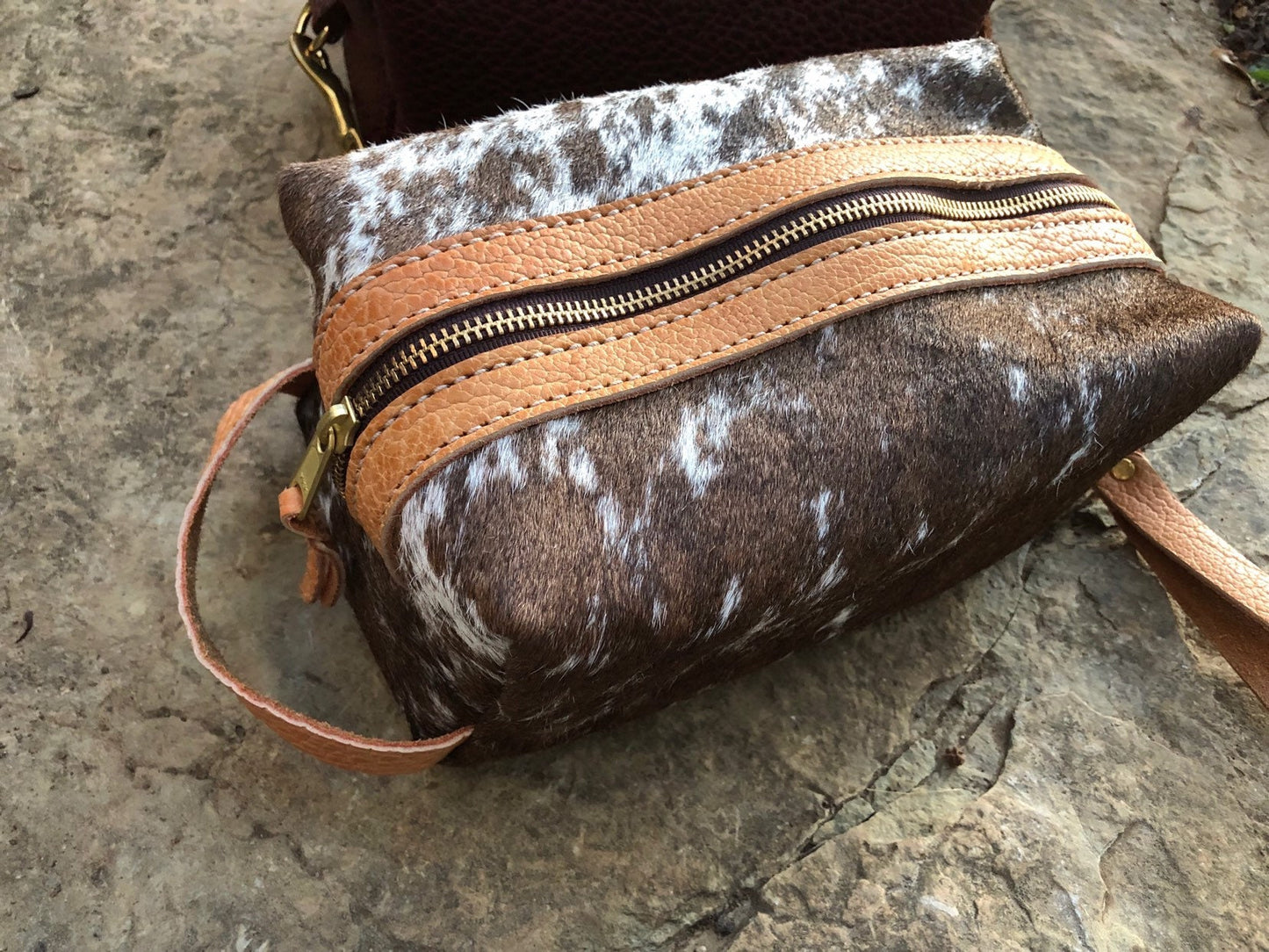 Cowhide and Leather Shaving or Makeup Bag FREE SHIPPING