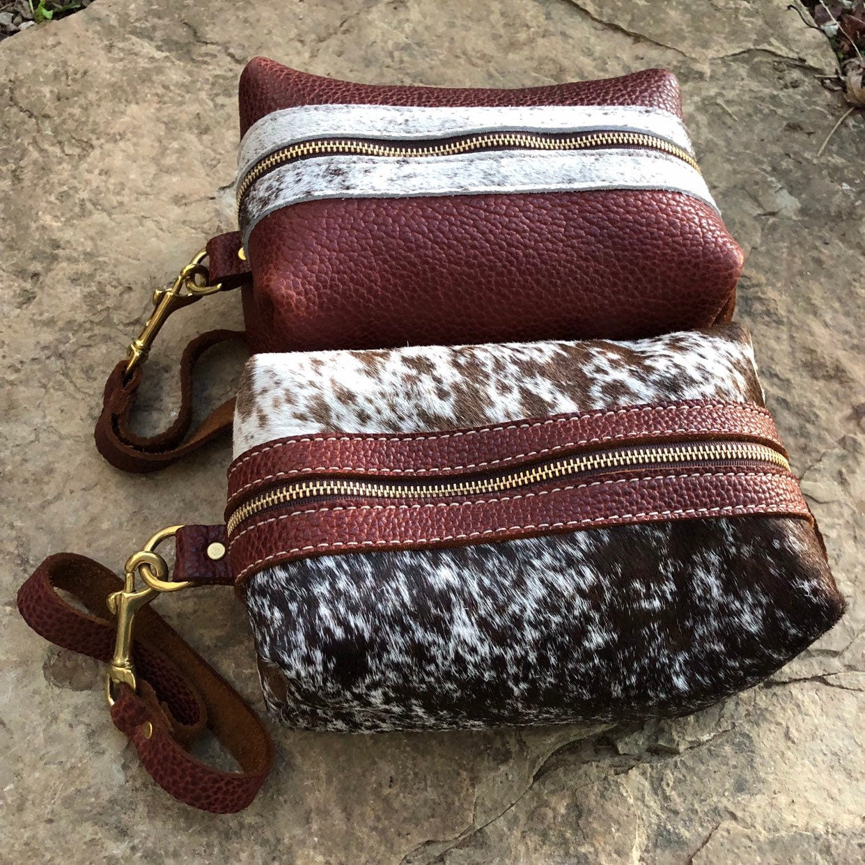 Cowhide and Leather Shaving or Makeup Bag FREE SHIPPING