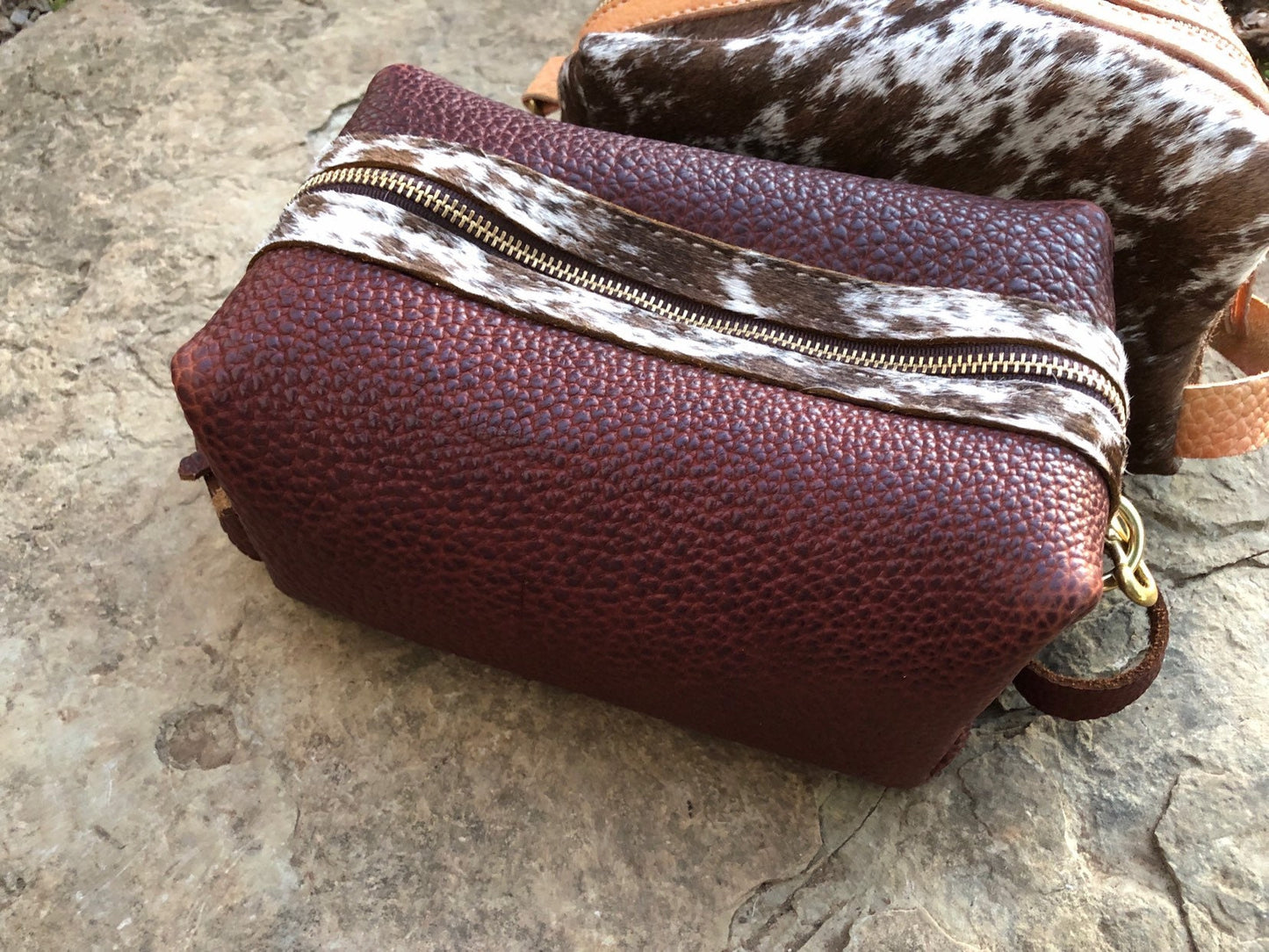 Cowhide and Leather Shaving or Makeup Bag FREE SHIPPING