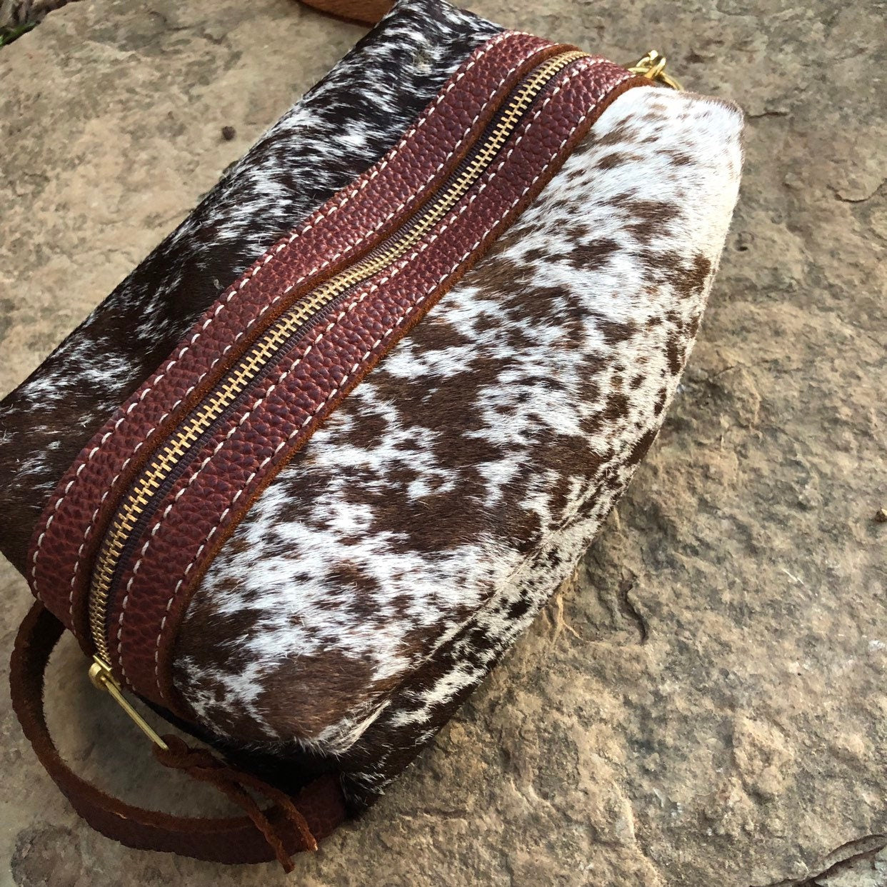 Cowhide and Leather Shaving or Makeup Bag FREE SHIPPING