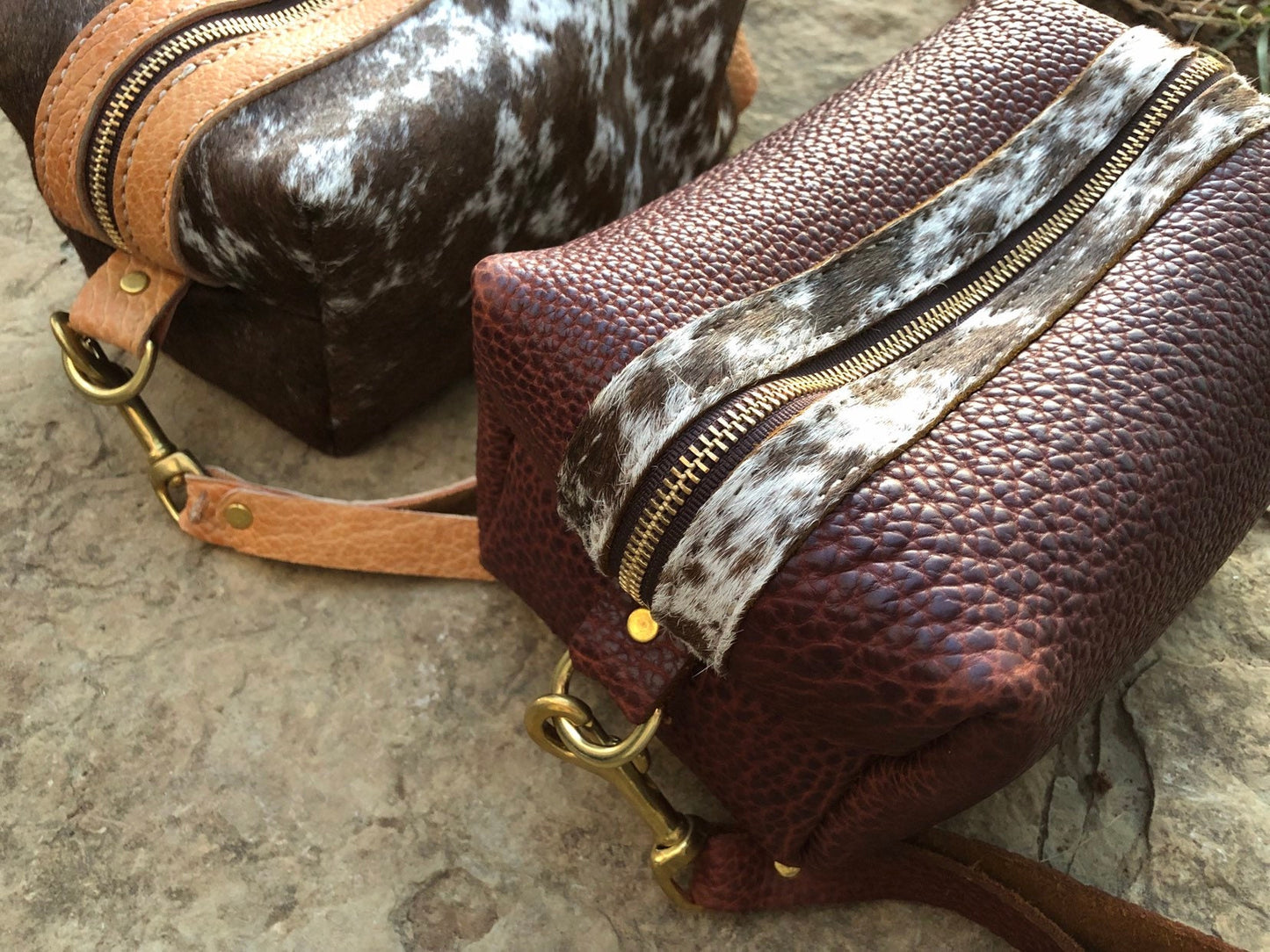 Cowhide and Leather Shaving or Makeup Bag FREE SHIPPING