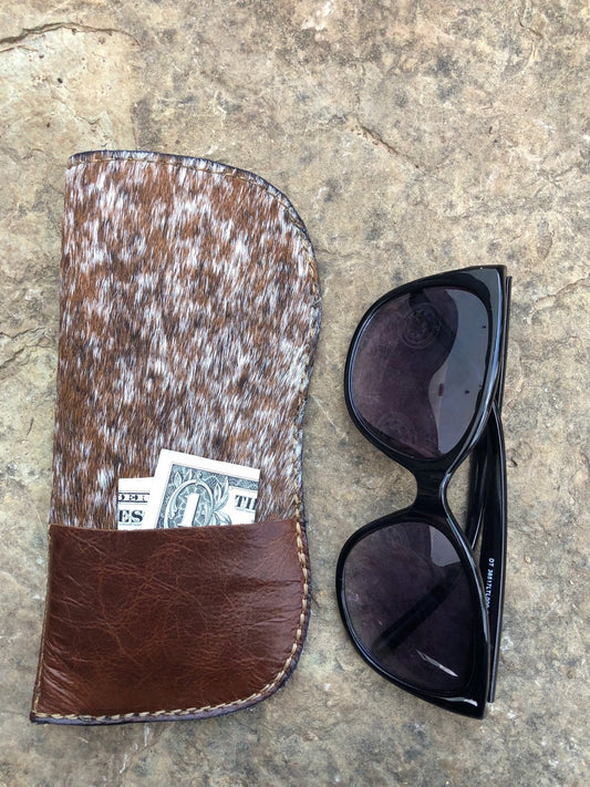 Leather eyeglasses case, leather sunglasses case, Cowhide leather sunglass case, Leather Glasses case with pocket, Lined glasses case