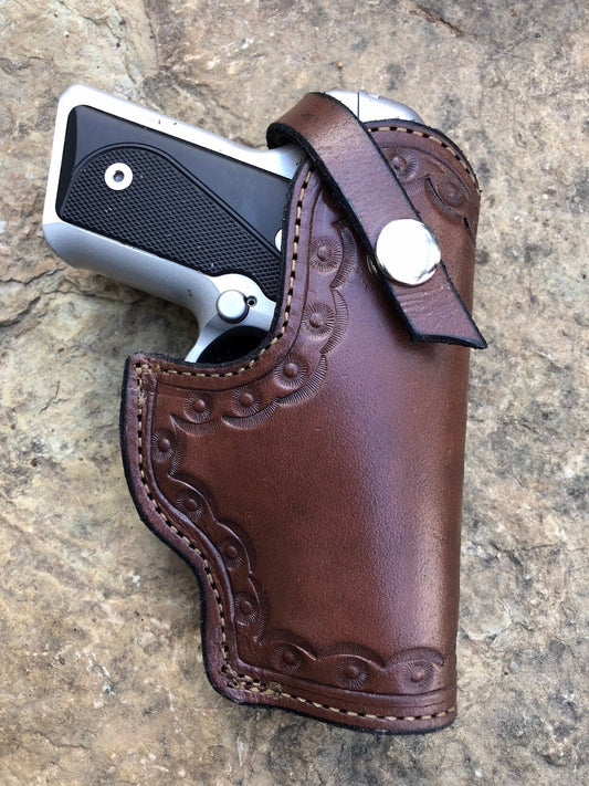 Herman Oak Leather Kimber Solo Holster. Kimber Micro leather Holster, Glock 43 Leather holster, Calf Skinned lined