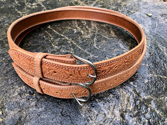 Handmade Embossed Western Belt Made from Saddle Leather