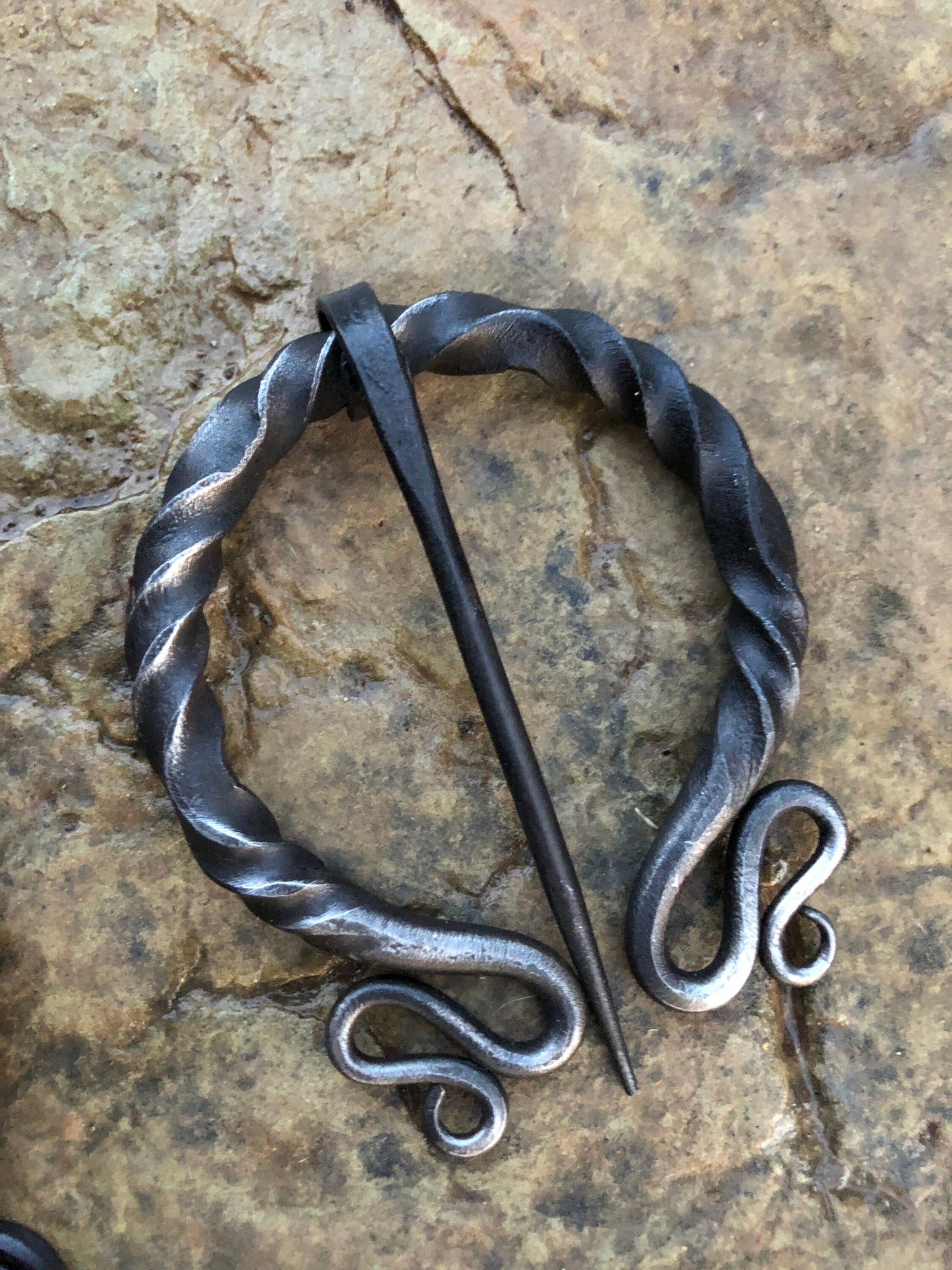 Steel Penannular Viking Style Cloak Pin with Medieval Clasp