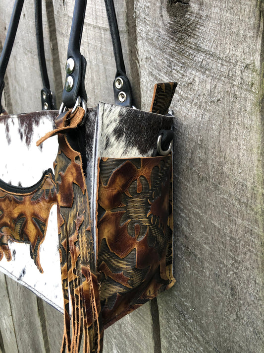 Handmade Mini Tote, Hair On Hide, Cowhide Purse, Cowhide Toto, Leather Bag, Fringe Bag, Crossbody, Brazilian Hair on Hide, Cowhide,