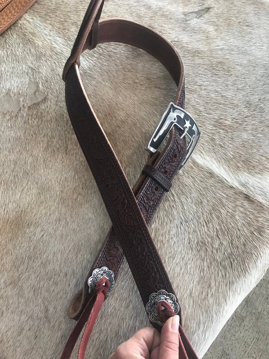 Belt Headstall, Handmade headstall, one ear headstall, hand made, Herman Oak Headstall, Embossed headstall, cowboy headstall,
