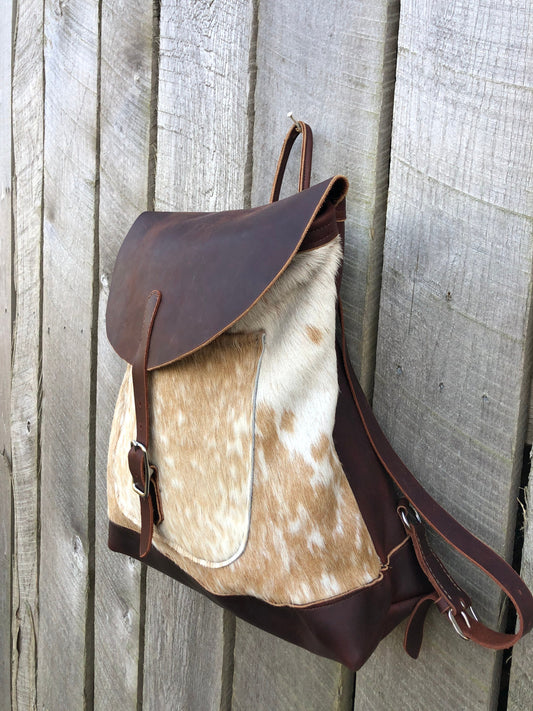 Handmade Leather Backpack, Brazilian Hair on backpack, Leather Backpack, Handmade backpack, Made in the USA, Diaper bag, overnight bag,