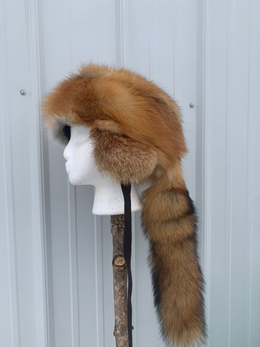 Authentic Wild Fox trapper hat, Fox fur hat, lined fur hat, winter hat, trapper hat, wild fox fur hat, fox hat