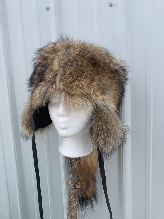 Coyote trapper hat, trapper hat, coyote hat, lined fur hat, fur hat