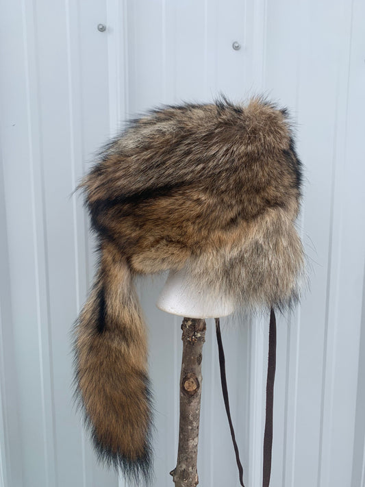 Coyote trapper hat, trapper hat, coyote hat, lined fur hat, fur hat